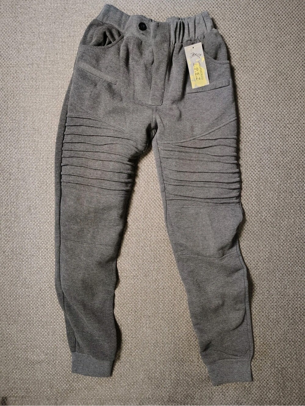 NWT Langpiaoezu LPEZ Mens XL Moto Joggers Gray Fleece Sweatpants Biker Ribbed XL